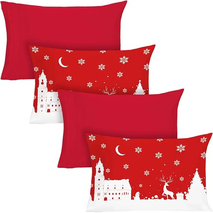 Convenient YIYEA Christmas Pillow Cases Standard Size Set of 4 Ultra Soft Double Brushed Microfiber Red Pillowcases and Christmas Pillow Covers Envelope Closure Fade Resistant 20 quot x26 quot Reliable