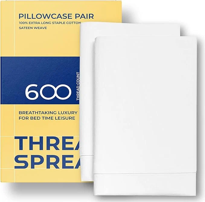 Healthy Thread Spread Egyptian Cotton King Size Pillow Cases Set of 2 - Luxury 600 Series Bliss Collection Pillow Cases King Size White Soft Cooling Hotel Cotton Pillowcases Sateen Finish Expertly Made