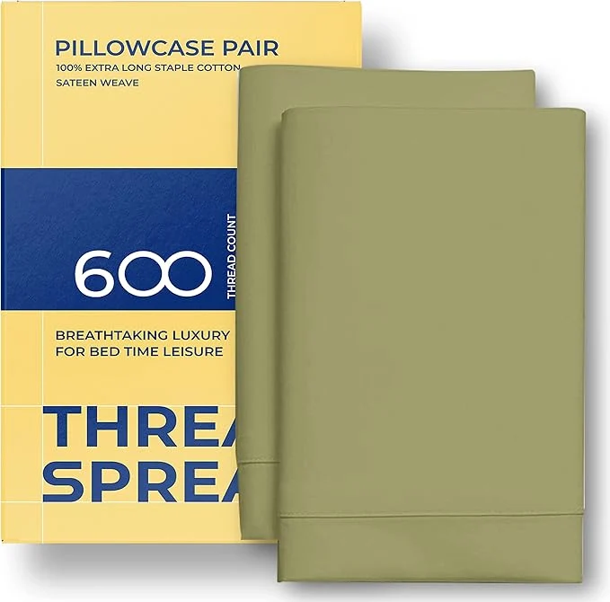 First-Class Thread Spread 600 Thread Count Egyptian Cotton King Pillowcase Set of 2 Sage Green 21 quot W x 40 quot L Casual