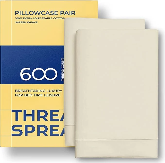 High-Performance Thread Spread Egyptian Cotton King Size Pillow Cases Set of 2 - Luxury 600 Series Bliss Collection Pillow Cases King Size Sand Soft Cooling Hotel Cotton Pillowcases Sateen Finish Verified