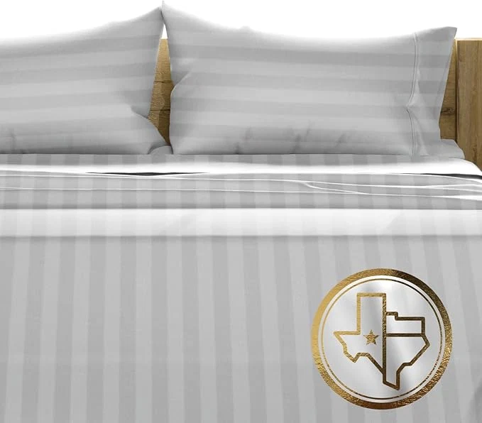Exceptional TEXAS LINEN CO. Egyptian Cotton Sheets California King Size - 1500 Thread Count Damask Sheet Set Egyptian Cotton 4 PC Luxury Bedsheet Light Grey Stripe Cooling 17 quot Deep Pocket Bedsheet Set Expertly Made
