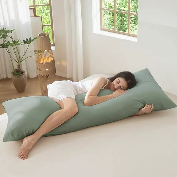 MooMee Body Pillow Cover Pillowcase with Zipper Washed Cotton Linen Like Textured Breathable Durable Soft Comfy Heathered Green 21 x54 1PC Exclusive