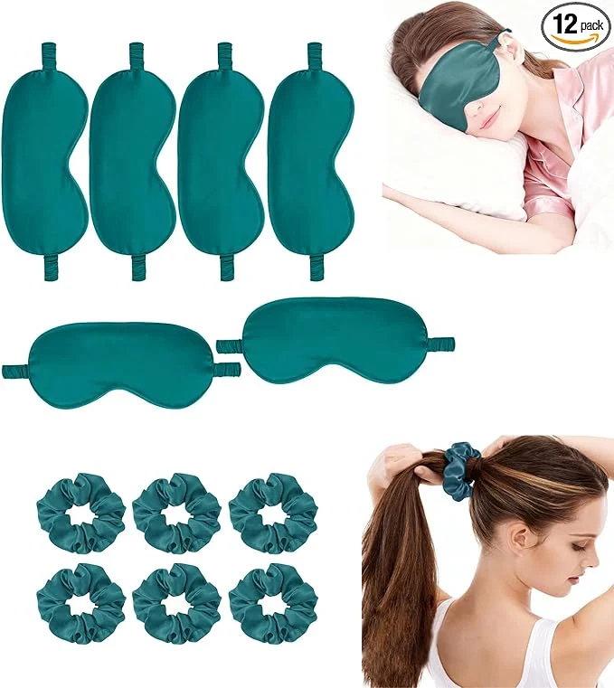 Fashionable 12Pcs Silk Sleep Masks Satin Eye Mask Silky Eyes Cover Blindfold Eyeshade Hair Secure