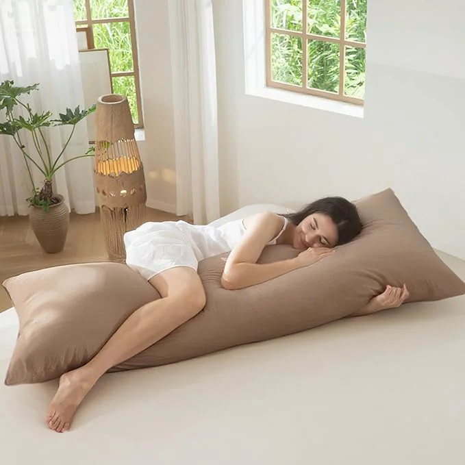 Dependable MooMee Body Pillow Cover Pillowcase with Zipper Washed Cotton Linen Like Textured Breathable Durable Soft Comfy Brown 21 x54 1PC Minimalist