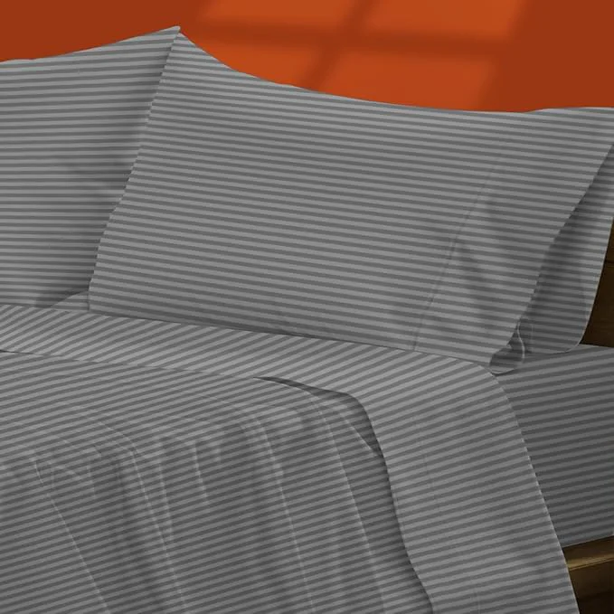 Durable TEXAS LINEN CO. Egyptian Cotton King Size Sheets Set - Luxury 1500 Thread Count Damask Egyptian Cotton Sheets King Size 17 quot Deep Pocket Soft Cooling Sateen Bedding Set - Dark Grey Stripe Traditional