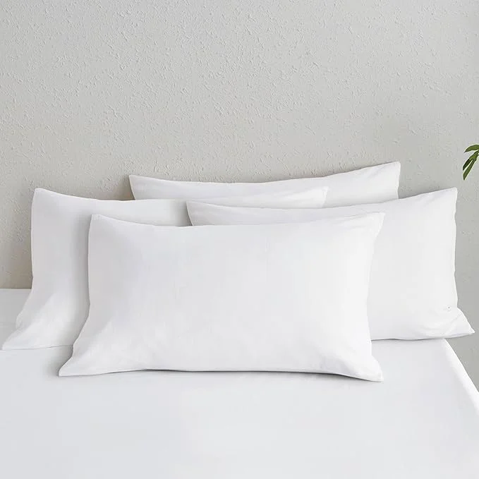 Clean MooMee Bedding Pillowcases Pack of 4 Washed Cotton Linen Like Textured Breathable Durable Soft Comfy Solid Off White Standard Effective
