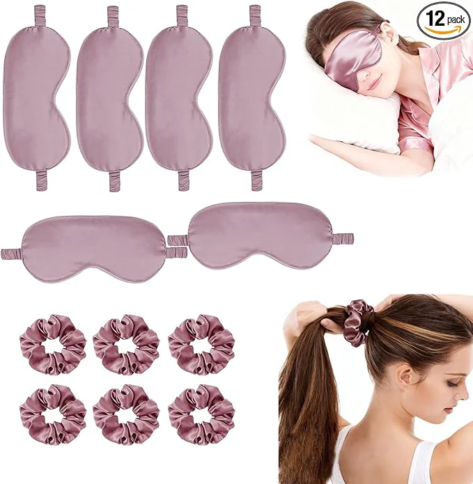 Practical 12Pcs Silk Sleep Masks Satin Eye Mask Silky Eyes Cover Blindfold Eyeshade Hair Original Design