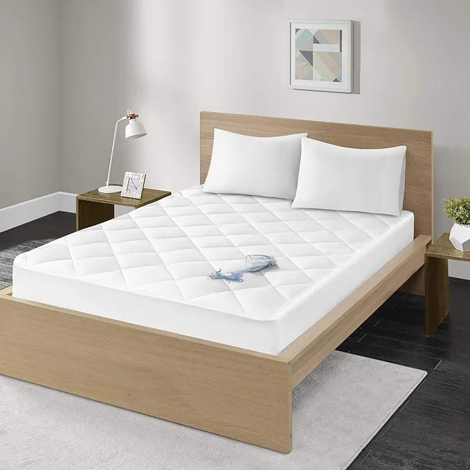 Solid Madison Park Full Mattress Protector Pad Waterproof Bed Cover Breathable 300TC Sateen Cotton Diamond Quilted Topper Quiet Nights Fitted Pocket Fits Up to 18 Inch Machine Washable White Next-Generation