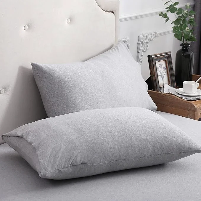 Solid PURE ERA Jersey Knit Pillowcases T-Shirt Cotton Super Soft Comfy Breathable Set of 2 King 20 quot x 36 quot Heathered Grey Advanced