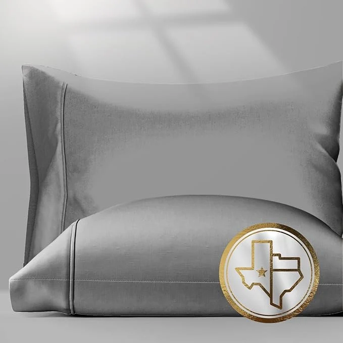 Natural TEXAS LINEN CO. Egyptian Cotton Pillow Cases King Size Set of 2 - Luxury 1500 Thread Count Sateen Weave Dark Grey Pillow Cases Silky Soft 5 Star Hotel-Quality Pillowcases Fits King Size Pillows Consistent