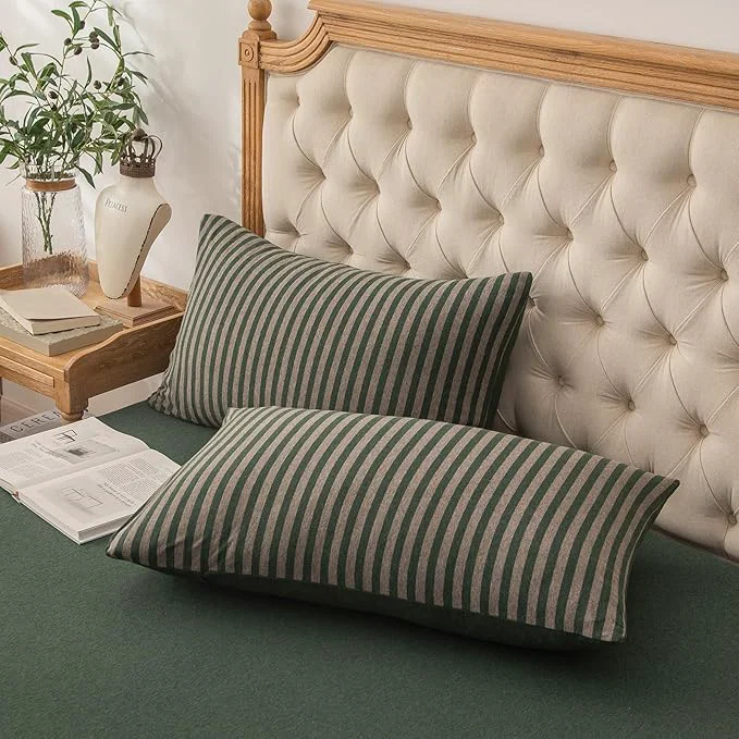 Lightweight PURE ERA Jersey Knit Pillowcases T-Shirt Cotton Super Soft Comfy Breathable Set of 2 King 20 quot x 36 quot Forest Green Stripe Consistent