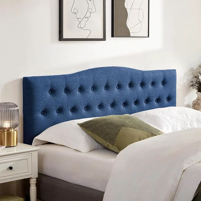 Organic Tufted Headboard King Size Solid Wood Adjustable Height Head Board Blue Upholstered King Headboard Only with Durable Solid Wood Legs Adjustable Height 37-51 in Fabric Button Diamond HeadBoards Traditional