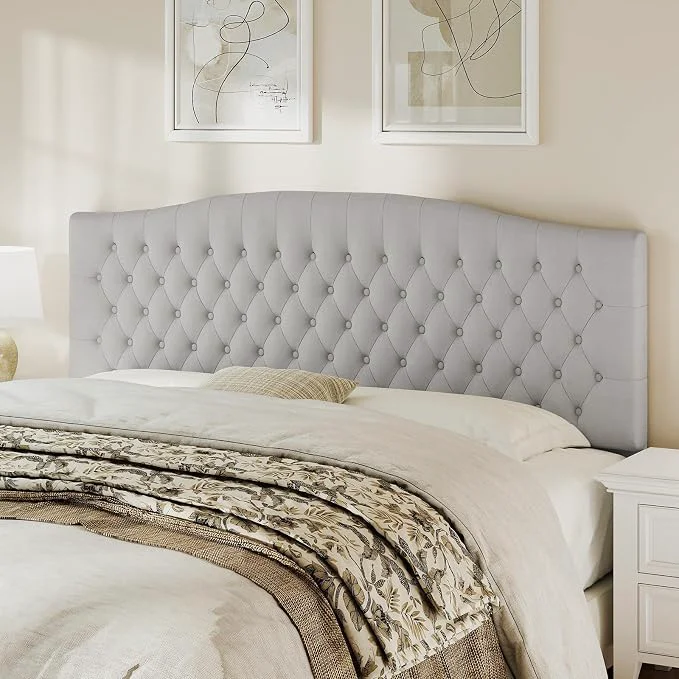 Trendy King Headboard Only Velvet Classic Tufted Design Light Gray 2 installation options 1.bed frame mount 2.wall mount for adjustable bed Classic hand-tufted headboard king size Environmentally Friendly
