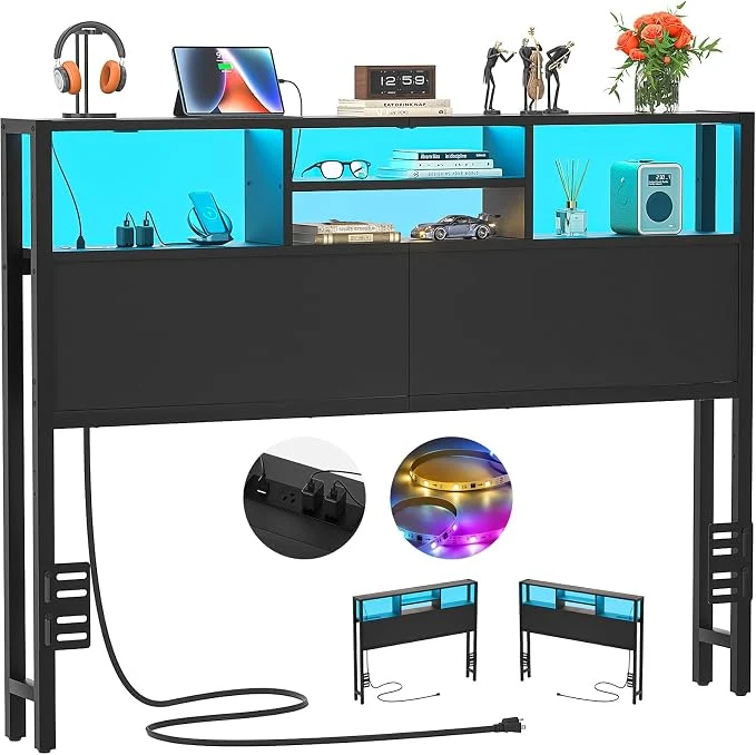 Fine Aheaplus Headboard for Full Size Bed with Storage Headboards with Outlets Full Size Head Board Only with USB Ports and LED Light Height Adjustable Reversible Sturdy amp Stable Headboard Black Sophisticated