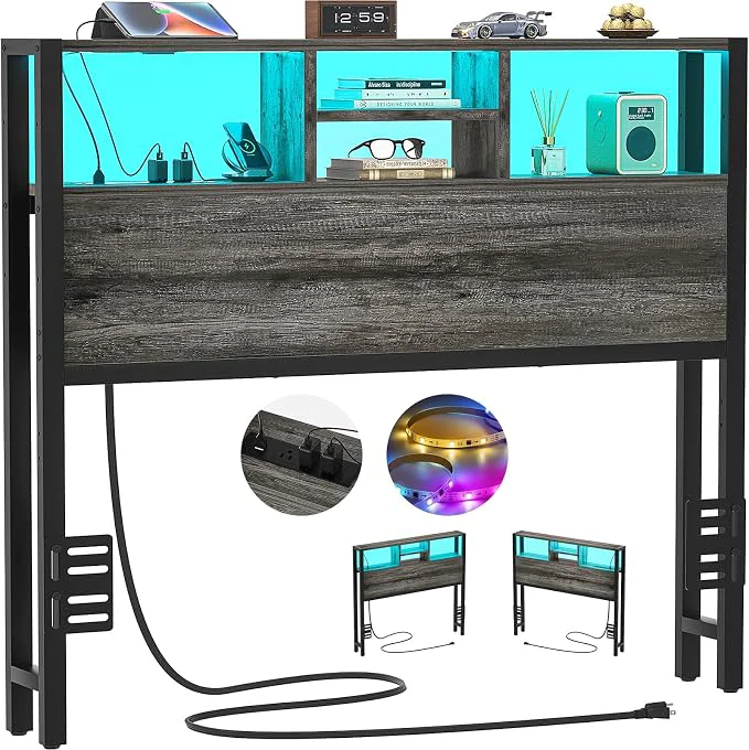 Verified Aheaplus Headboard for Twin Size Bed with Storage Headboards with Outlets Twin Size Head Board Only with USB Ports and LED Light Height Adjustable Reversible Sturdy amp Stable Headboard Black Oak Responsible