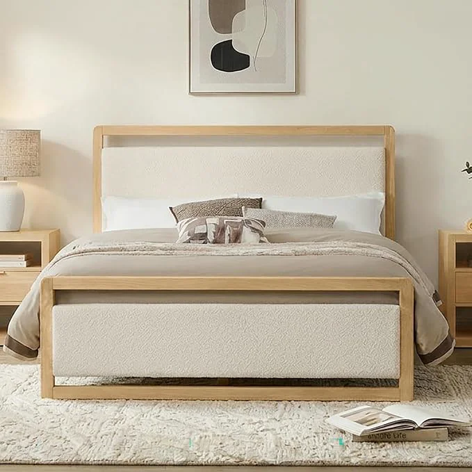 Advanced KISLOT Wood Bed Frame with USB Headboard amp Footboard Oat Queen Mattress Foundation Strong Wooden Slat Support Noise- No Box Spring Needed Easy Assembly High-Quality