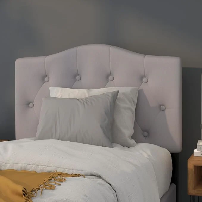 Flexible EMMA OLIVER Arched Button Tufted Twin Size Headboard in Light Gray Fabric Lightweight