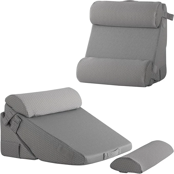 Minimalist Adjustable 4pcs Bed Wedge Pillow Set Memory Foam Wedge Pillows Post Surgery for Back Neck Leg Pain Relief Pillow Wedge for Sleeping Sitting up in Bed Acid Reflux and GERD Grey Reliable