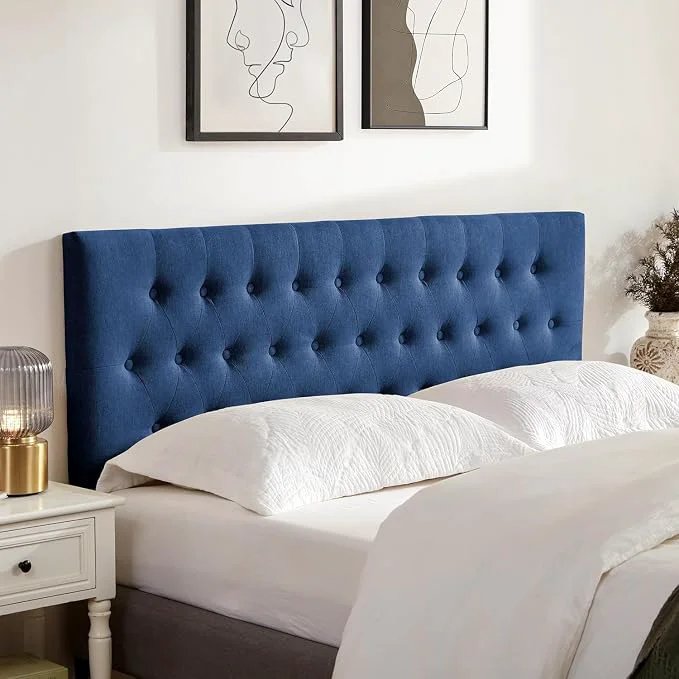 Tufted Upholstered Headboard Queen Size Adjustable Height 37- 51 in Blue Sturdy and Durable Solid Wood Bed Headboard Fabric Queen Headboard Only Modern Button Diamond Design Head Board Eco-Friendly