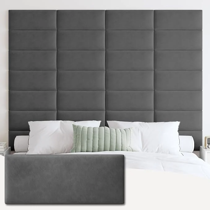 High-End IFNOW Wall Mounted Headboard Peel and Stick Panels Dark Grey Queen Upholstered 3D Soundproof Acoustic Panels Reusable and Removable Padded Leather Bed Headboard 6 Panels 9.84 quot x 23.62 quot Fashionable