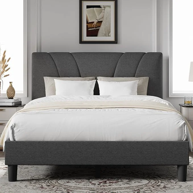 Verified Novilla Full Bed Frame Upholstered Platform Full Size Bed Frame with Adjustable Headboard Strong Weight Capacity No Box Spring Needed Easy Assembly Grey Breathable