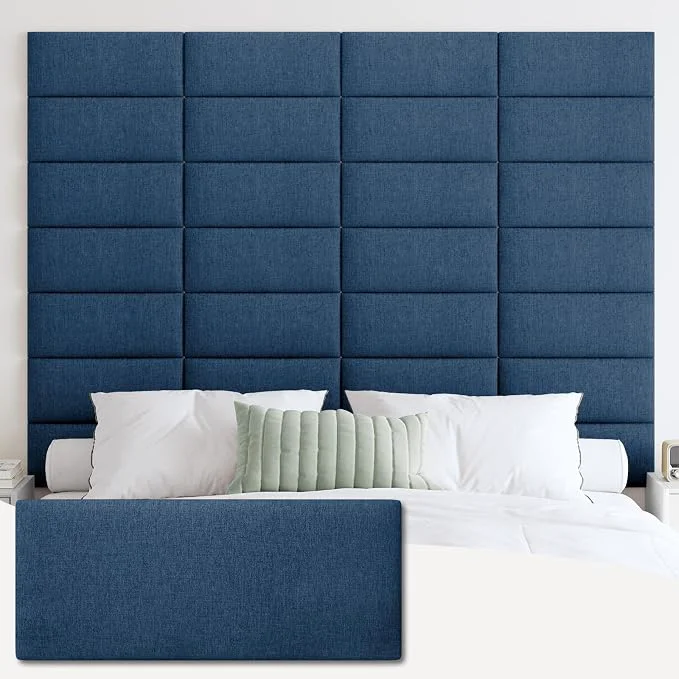 Verified IFNOW Wall Mounted Headboard Peel and Stick Panels Navy Blue King 3D Soundproof Acoustic Padding Reusable and Removable Tufted fabric Bed Headboard for bedroom 12 Panels 10 quot x 24 quot User-Friendly
