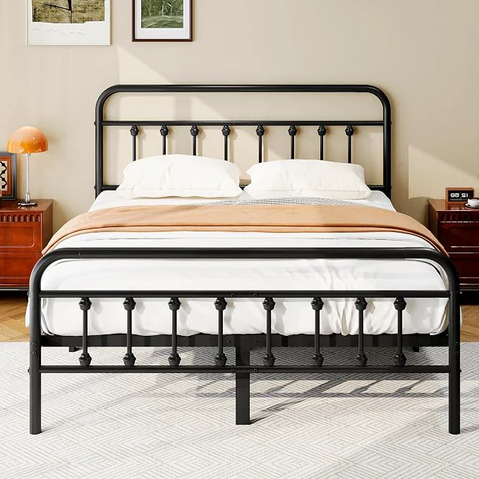Convenient zunatu Queen Size Metal Bed Frame with Victorian Style Headboard and Footboard Steel Slat Support Platform Bed No Box Spring Needed Under Bed Storage Easy Assembly Black Exceptional