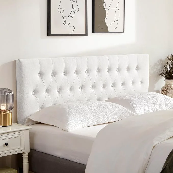 High-Grade Upholstered Headboard California King Adjustable Height 37 39 39 - 51 39 39 White Sturdy Durable Solid Wood Bed Headboard Tufted Fabric California King Headboard Modern Button Diamond Design Head Board Contemporary