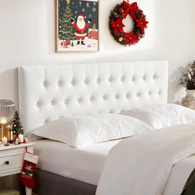 Tufted Upholstered Headboard Full Size Adjustable Height 37- 51 in White Sturdy and Durable Solid Wood Full XL Headboard Fabric Full Headboard Only Modern Button Diamond Design Head Board High-Quality