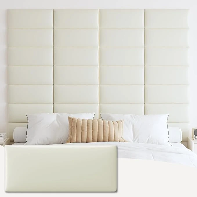 Eco-Friendly IFNOW Wall Mounted Headboard Peel and Stick Panels White King Upholstered 3D Soundproof Acoustic Panels Reusable and Removable Padded Leather Bed Headboard 12 Panels 9.84 quot x 23.62 quot First-Class