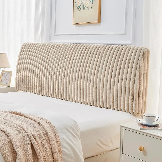 Sophisticated 4.7 quot Upholstered Modern Headboard for Queen Size Bed Height Adjustable and Ergonomic Headboard Easy Assemble Sturdy and Durable Faux Rabbit Fur Light Camel Outstanding