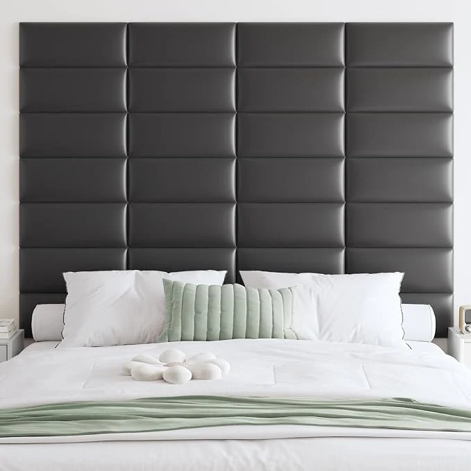 Convenient IFNOW Wall Mounted Headboard Peel and Stick Panels Black King Upholstered 3D Soundproof Acoustic Panels Reusable and Removable Padded Leather Bed Headboard 12 Panels 9.84 quot x 23.62 quot Organic