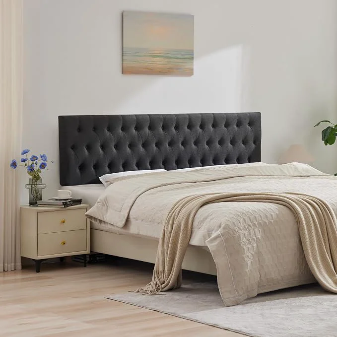Lightweight Cal King Size Headboard only Modern Button Tufted Upholstered Headboards Premium Linen Fabric Headboard with Wooden Legs Adjustable Solid Wood Head Board Dark Grey
