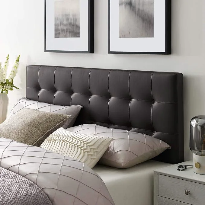 Organic Modway Lily Tufted Faux Leather Upholstered King Headboard in Brown Natural
