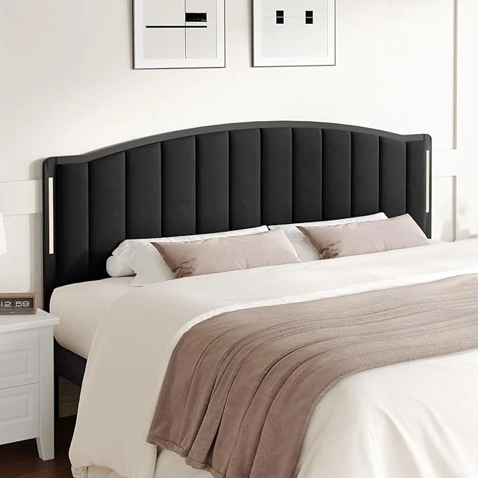 Authentic Headboard for King Size Bed with LED Lights Upholstered Vertical Channel Tufting Head Boards Velvet Headboard Only Study amp Comfortable I for Bedroom Dorm Guest Room Black Verified