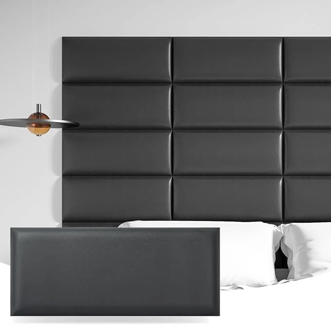 Natural Art3d 6-Pack Peel and Stick Upholstered Headboard 9.84 x 23.62 in Black Self Adhesive Upholstered Padded Panels Fits Multiple Bed Sizes Sound Absorbing I for Bedroom Elegant