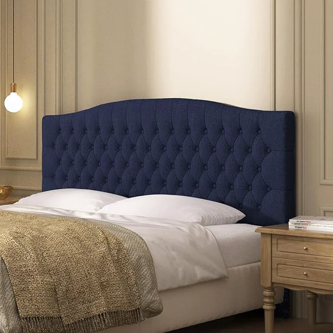 Green Furpopup Linen Upholstered Headboard King Cal King Size Latest Model Wall Mount Bed Frame Mount Featuring High-Density Sponge Padding Luxury Texture Easy Assembly Comfort and Style-Navy Blue Smart