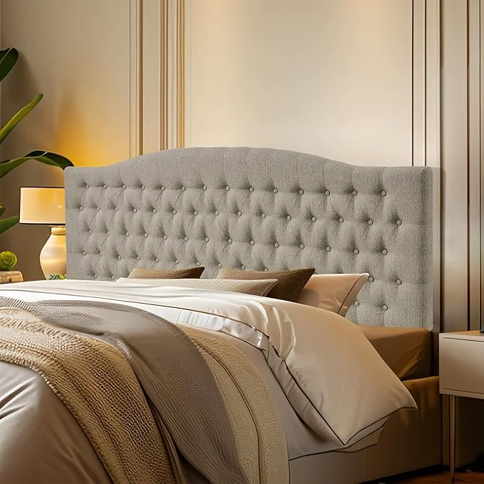 Consistent Furpopup Linen Upholstered Headboard King Cal King Size Latest Model Wall Mount Bed Frame Mount Featuring High-Density Sponge Padding Luxury Texture Easy Assembly Comfort and Style-Linen Sophisticated