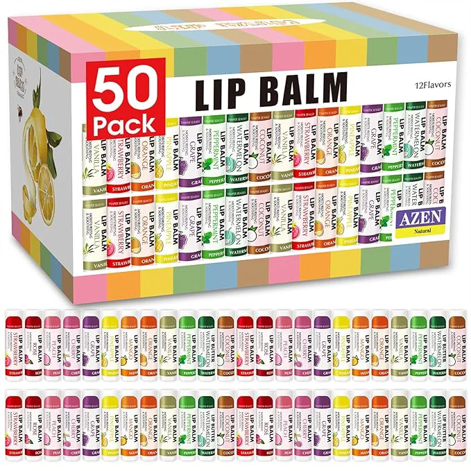 Fashionable AZEN 50 Pack Lip Balm Bulk Moisturizing Lip Balms Solid