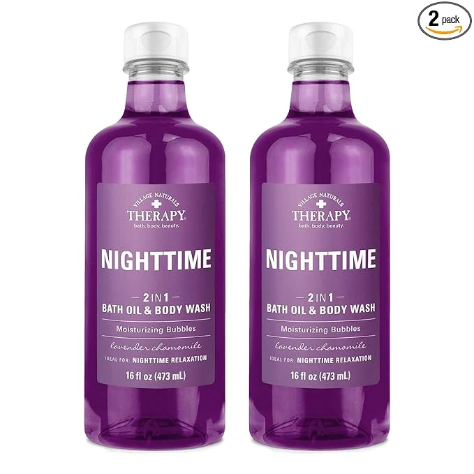 Environmentally Friendly Village Naturals Therapy Foaming Bath Oil and Body Wash Nighttime Relief Detailed