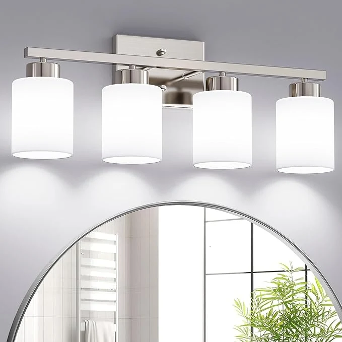 Fine PARTPHONER 4-Light Brushed Nickel Bathroom Light Fixtures Modern Vanity Light Outstanding
