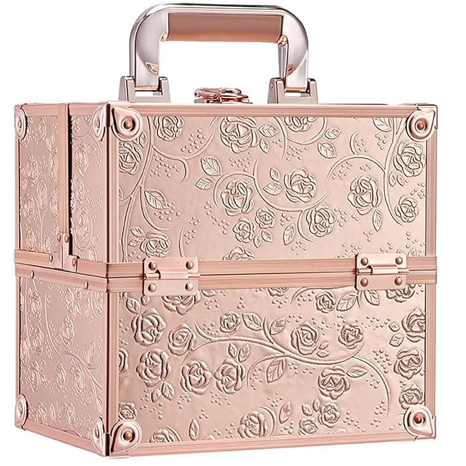 Flexible FRENESSA Makeup Train Case Cosmetic Box Portable Makeup Case Organizer 4 Trays Practical