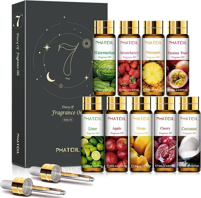 Reusable PHATOIL 9Pcs Fruity Fragrance Oil Gift Set 10ml 0.33fl.oz Fragrance Oils Efficient
