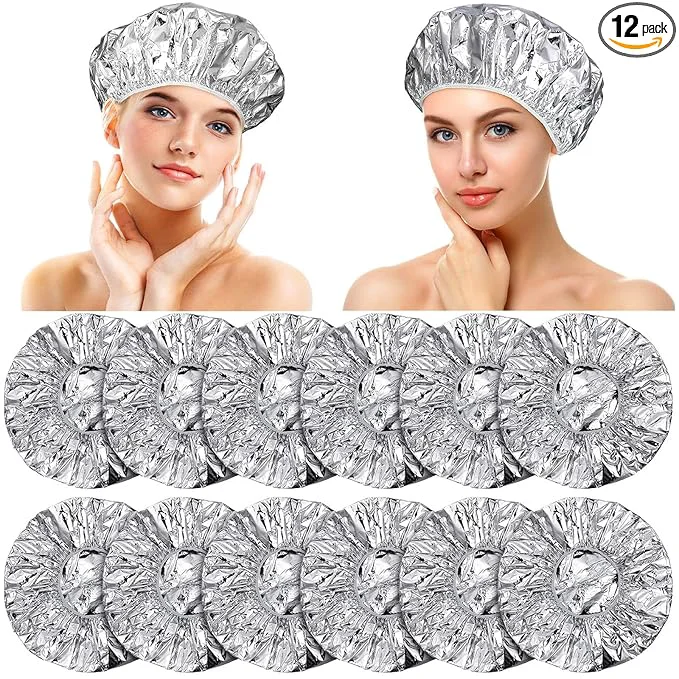 12 Pieces Deep Conditioning Caps Aluminum Foil Reusable Hair Processing Hair Fast