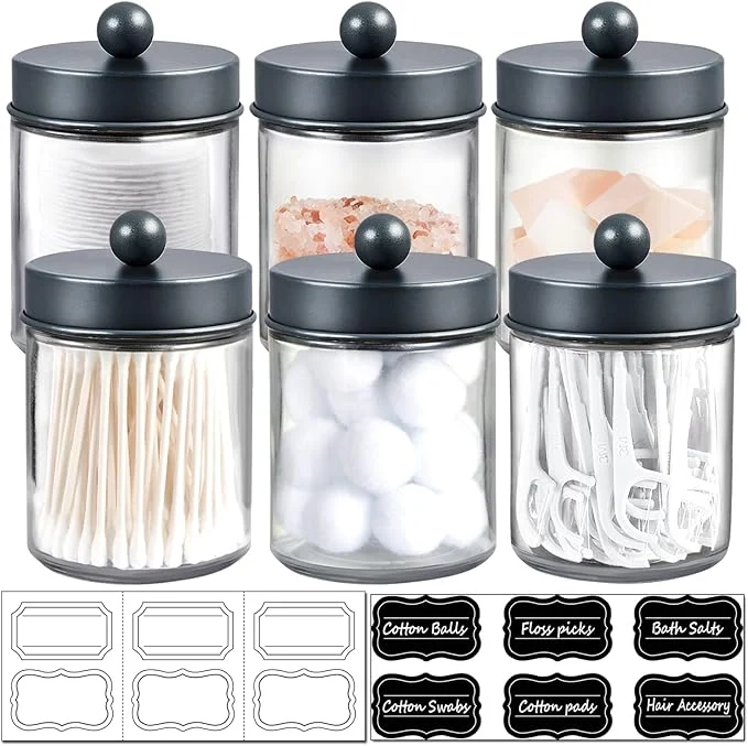 Classic Amolliar 6Pc Apothecary Jars Bathroom Vanity Organizer- Rustic Farmhouse Decor Breathable