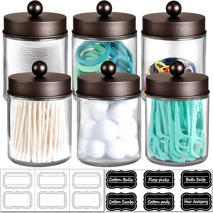 Efficient Amolliar 6Pc Apothecary Jars Bathroom Vanity Organizer- Rustic Farmhouse Decor Powerful