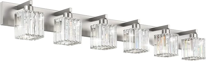 Sophisticated Aipsun Brushed Nickel Bathroom Light Fixtures 6 Light Vanity Lighting Fixture Prestigious