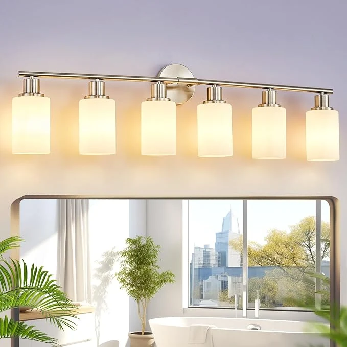 Healthy DLLT 6-Light Bathroom Light Fixtures Nickel Modern Vanity Lights Authentic
