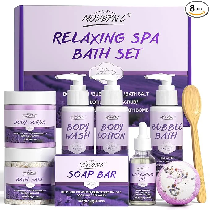 Original Relaxing Bath Gift Set for Women 8pcs Lavender Spa Gift Set Gift Baskets for Green