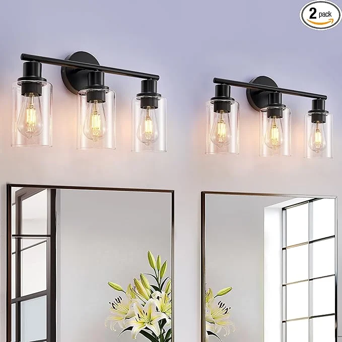 User-Friendly DLLT 3-Light Bathroom Light Fixtures Set of 2 Black Modern Vanity Lights Enhanced